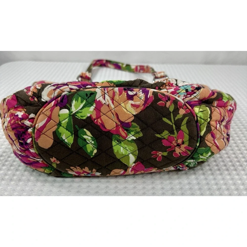 Vera Bradley Flower Shower Quilted Tote Brown Pink Floral Retired Shoulder Bag‎